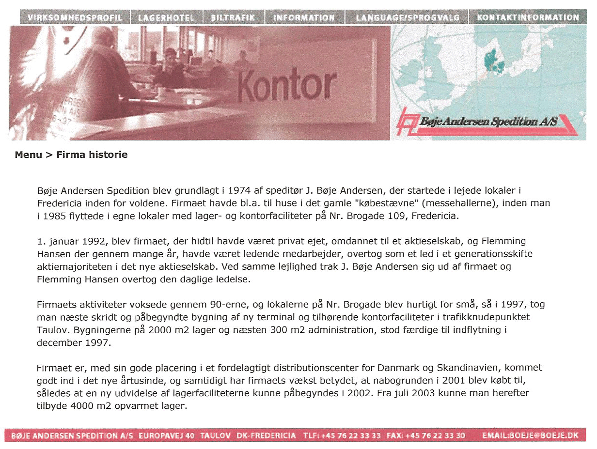 Bje Andersen Spedition Firma historie